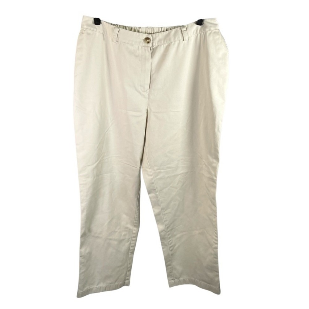 LL Bean Classic Fit Curvy Beige Cotton Pants‎ Womens Size 16 Petite Elastic